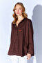 Brooch Detailed V-Neck Poplin Shirt - Brown |   Mks1610532-1 - 6