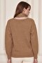 Women's Soft Textured V-Neck Oversized Wool Knitwear Sweater Scarf Set 7141 Camel - 5