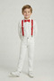 Boy's White Long Sleeve Shirt White Pants Red Suspender Bow Tie Set April 23 October 29 - 4