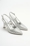 Sarim Silver Sequin Patterned Open Sided (9 cm Heel) Pointed Toe Heeled Shoes