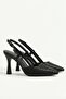 Sarim Black Sequin Patterned Pointed Toe Heeled Shoes with Open Sides (9 cm Heel) - 4