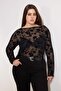 Black Boat Neck See-Through Knitted Plus Size Blouse Tbbss26Af00055