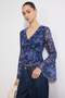 Çok Renkli Boho/Boho Chic Baskılı V yaka İspanyol Kol Tül Esnek Örme Bluz TWOAW26BZ00239 - 2