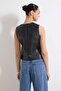 Siyah Suni Deri Fitted Dokuma Yelek TWOSS26YE00012 - 4