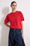 Kırmızı %100 Kalın Pamuklu Oversize/Geniş Kalıp Bisiklet Yaka Örme T-Shirt TWOSS23TS00040
