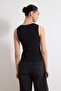 Siyah Fitted/Vücuda Oturan Kolsuz Düğmeli Crop Fitilli Esnek Örme Bluz TWOSS26BZ00330 - 4