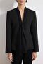 Black Chiffon Shawl Detailed Agraf Closure Fitted/Woven Blazer Jacket Twoss26Bc00019 - 4
