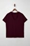 Bordo Pembe 2'li Paket Basic V Yaka %100 Pamuk Örme Büyük Beden T-Shirt TBBSS22TS0705 - 7