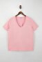 Bordo Pembe 2'li Paket Basic V Yaka %100 Pamuk Örme Büyük Beden T-Shirt TBBSS22TS0705 - 9