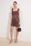 Brown Square Neck A-Line/ Bell-Form Short / Mini Woven Satin Dress Tprss26El00003 - 2