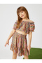 Linen Blend Crop Blouse with Elastic Waist and Sleeves - 2