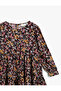 Floral Long Sleeve Crew Neck Dress - 3