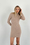 Stone Detailed Long Sleeve Women's Knitwear Dress - Cream