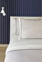 Off White Beige Striped Black Piping Cotton Plain Hotel Series Double Duvet Cover Set - 6