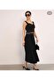 Black Flared Mid-Length Midi Belted Scuba Skirt - 2