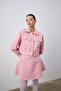 Tweed Jacket with Flap Collar Pink