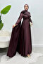 Fores Omzu Satin Hijab Evening Dress with Rose Cape - Plum