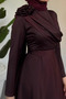 Fores Omzu Satin Hijab Evening Dress with Rose Cape - Plum - 8