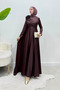 Fores Omzu Satin Hijab Evening Dress with Rose Cape - Plum - 7