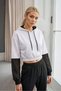 Women's Hooded Pocket Black-White Crop Sweatshirt - 4