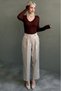 Beige Pleated Detailed Capped Straight-Leg Fabric Trousers Mg2642 - 8