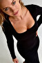 Black U-Neck Long Sleeve Body-Hugging Stylish Casual Long Dress - 5