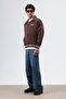 Oversized Polo Neck Sweatshirt Brown - 2