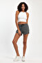 Women's Slit Combed Cotton Fabric Regular Fit Anthracite Short Mini Casual Shorts - 5