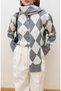 Women's Gray Polo Neck Shawl Detailed Argyle Pattern Knitwear Sweater - 4