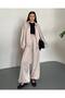 Zipper Jacket Oversized Satin Fabric Beige Set - 5
