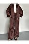 Zipper Jacket Oversized Satin Fabric Brown Set - 2