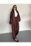 Zipper Jacket Oversized Satin Fabric Brown Set - 7