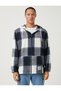 Plaid Patterned Sweatshirt with Hood and Pocket Detail, Zippered - 3