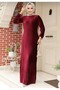 Pleated Burgundy Velvet Hijab Dress 22751Br