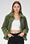 Women Faux Fur Long Sleeve Jacket, Olive