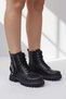 Girl's Black Leather Lace-Up Zippered Non-Slip Sole Style Boots - 4