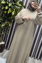 Women's Plus Size Judge Collar Sleeves Gathered Corded Fabric Nevra Dress - 4