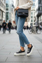 Women's Black Lace-Up Thick-Soled Comfortable and Stylish Sports Shoes with Lace Detail - 2
