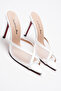 Women's Open Toe Mesh Heeled Slippers Yekta White Patent Leather - 4