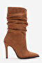 Ruched Women’s Boots Tan Suede Pointed Toe Slim Heeled Gusseted Stylish Boots Stane - 2