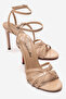 Women's Nude Patent Leather Open Cage Toe Design Thin Heeled B Piped Shoes Cage