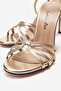 Women's Gold Open Cage Toe Design Thin Heeled B Piped Shoes Cage - 3