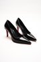 Women's Black Patent Leather Pointed Toe Design Sole Thin Short Heeled Shoes Gronia - 3
