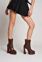 Women's Platform High Heel Boots Mojo Brown Skin - 5