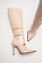 Women's Nude Patent Leather Pointed Toe 3 Buckle Thin Heeled Boots Tokai