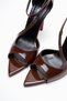 Women's Cross-Strapped Thin Heeled Shoes Yelar Brown Patent Leather - 3