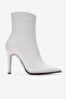 Women's White Leather Design Sole Ankle Length Thin Heeled Boots Yanni - 4
