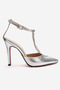 Women's Silver Pointed Toe T-Strap Design Heeled Shoes - Stiletto Stilo - 2