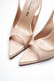 Women's Back Open Pointed Toe Thin Heeled Platform Shoes Hari Nude Patent Leather - 3