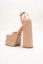 Women's Nude Patent Leather Double Platform Chunky Heel Women's Shoes - Ankle Strap Blunt Toe Evening Dress Shoes - 4